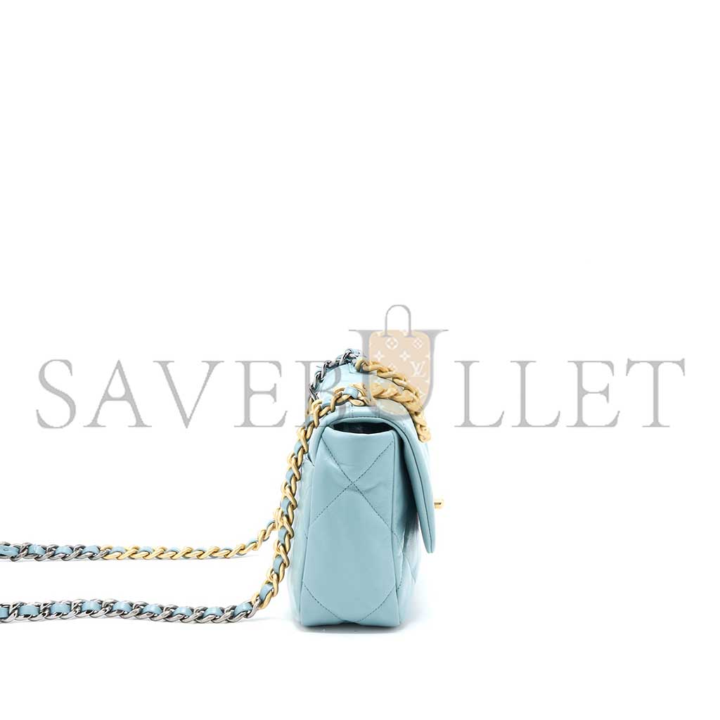 CHANEL 19 BAG LAMBSKIN LIGHT BLUE MULTICOLOUR HARDWARE AS1160 (26*16*9cm)